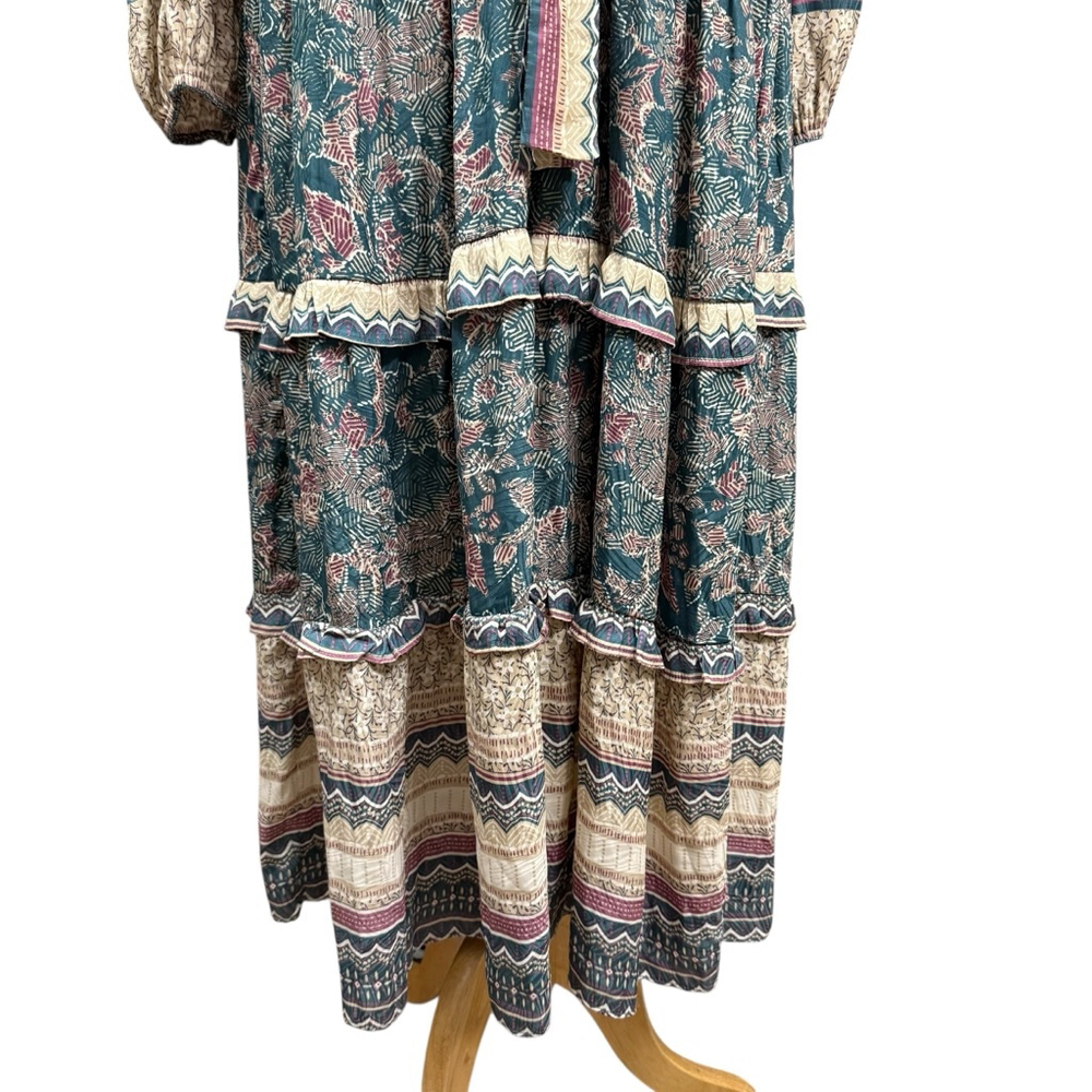 Current Air Los Angeles Maxi Dress Boho Floral Long Sleeve Tiered NWT Size L - Picture 3 of 7